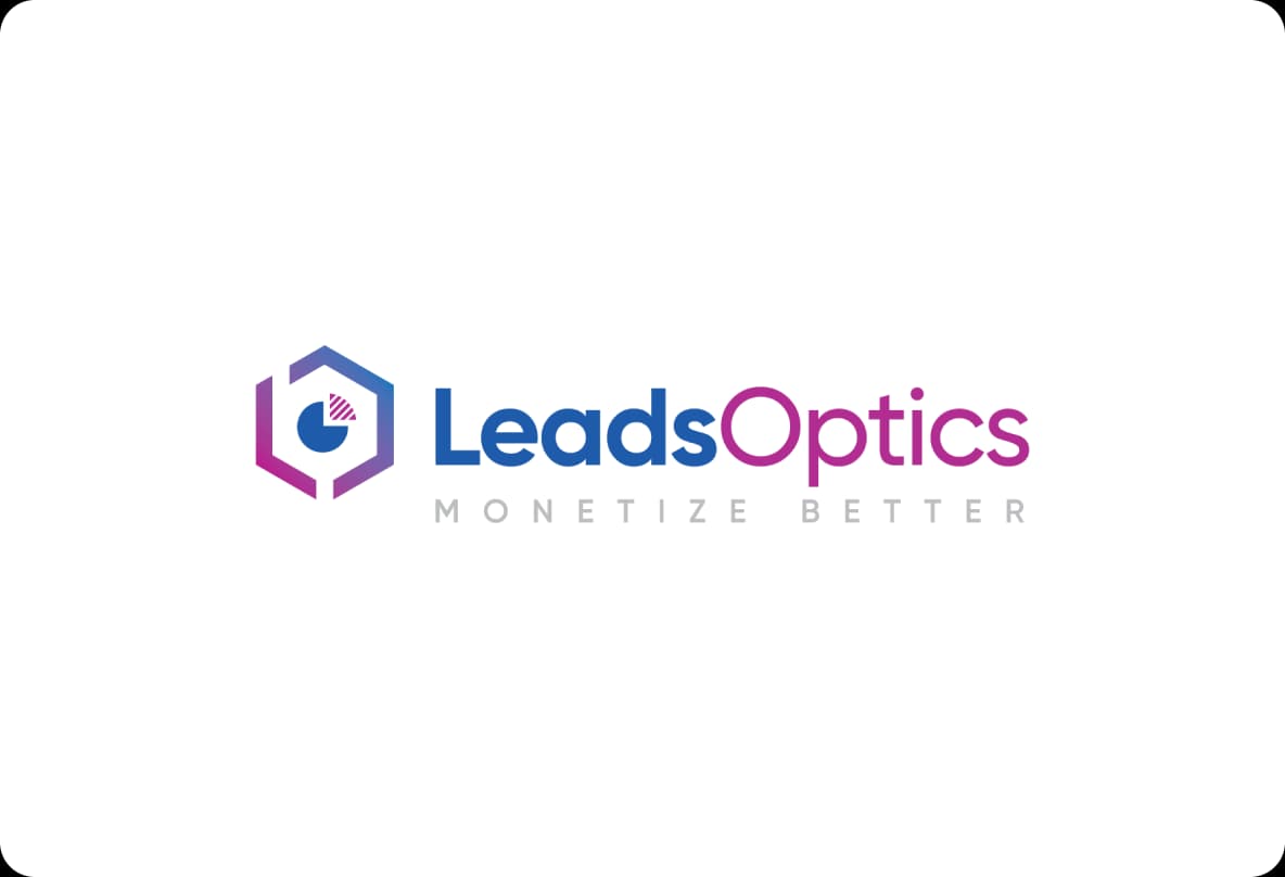 Logo for LeadsOptics with a hexagonal icon and the slogan "Monetize Better" in purple and blue text on a white background.